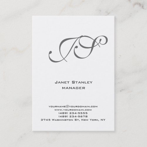 Trendy modern plain simple white gray monogram business card