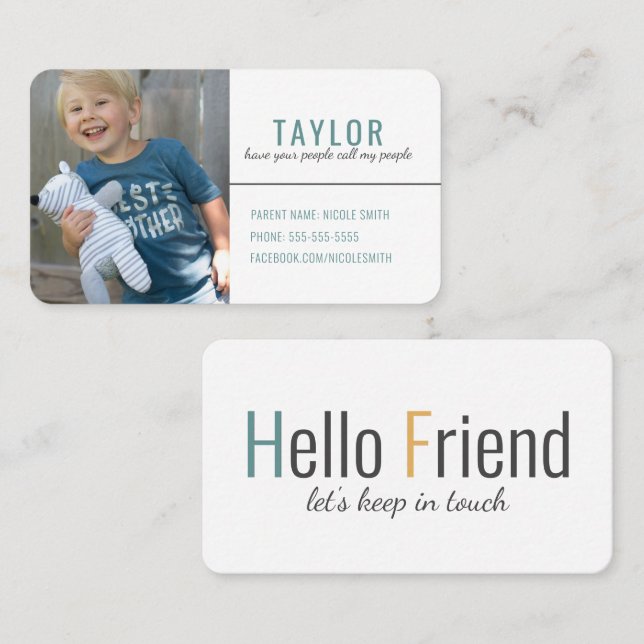 Trendy Modern Playdate Calling Card Mom Card  (Front/Back)