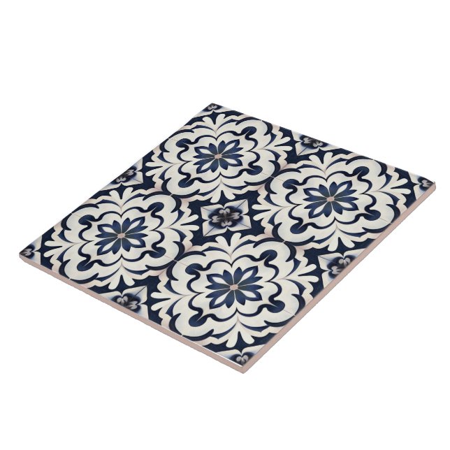 Trendy Modern Portuguese Tiles Azulejos Blue       (Side)