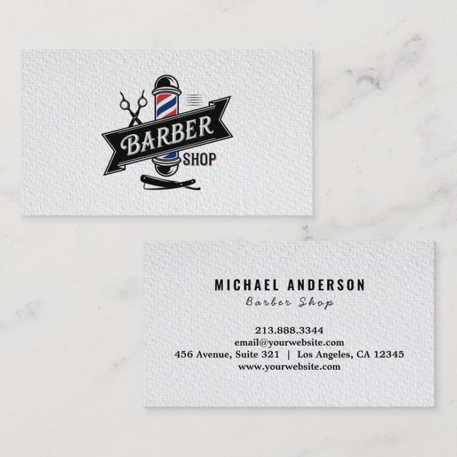 Trendy Modern Professional Barber Shop Hair Salon  Business Card (Front/Back)