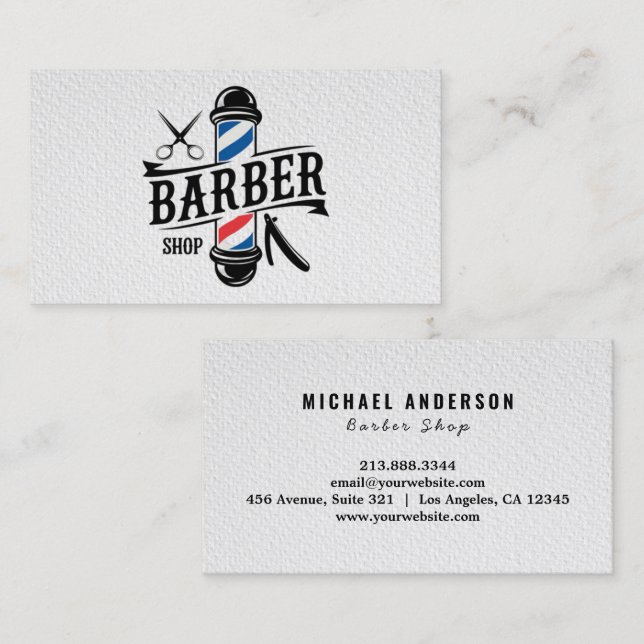 Trendy Modern Professional Barber Shop Hair Salon  Business Card (Front/Back)