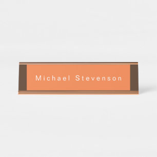 Trendy Modern Professional Orange Brown Desk Name Plate