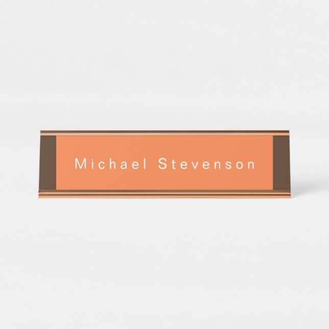 Trendy Modern Professional Orange Brown Desk Name Plate (Front)