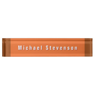 Trendy Modern Professional Orange Brown Desk Name Plate