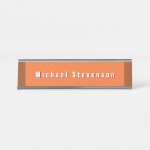 Trendy Modern Professional Orange Brown Desk Name Plate
