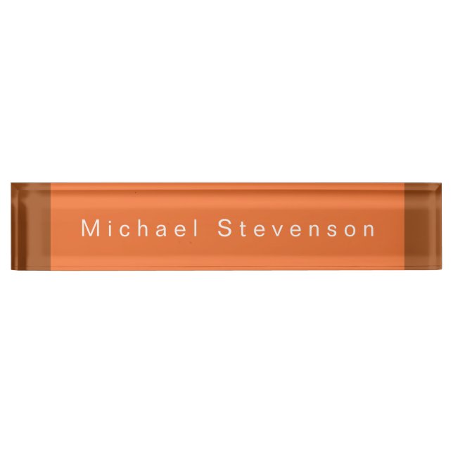 Trendy Modern Professional Orange Brown Desk Name Plate (Front)