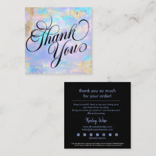 Trendy Modern Purple Opal & Gold Thank You Square Business Card
