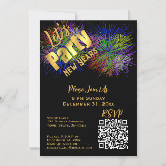 Trendy modern QR code e-vite New Year's Party  Invitation