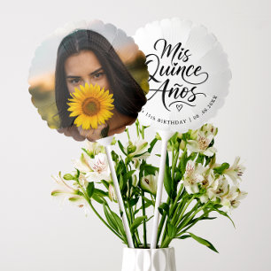 Trendy Modern Quinceanera Black White Photo Script Balloon