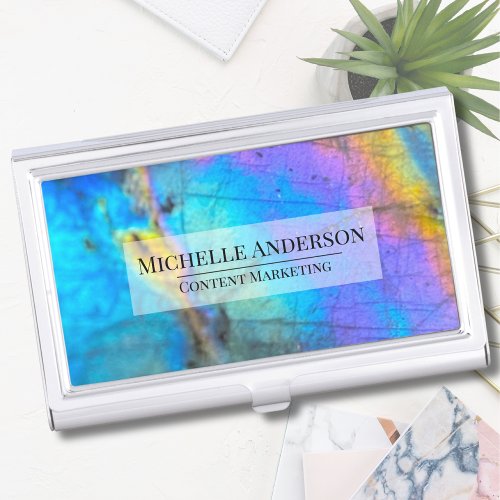 Trendy Modern Rainbow Colorful Crystal Stone Business Card Case
