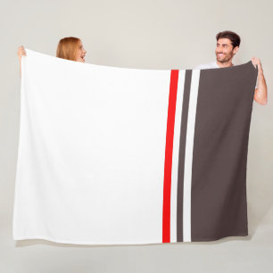 Trendy Modern Red Gray and white Striped Fleece Blanket