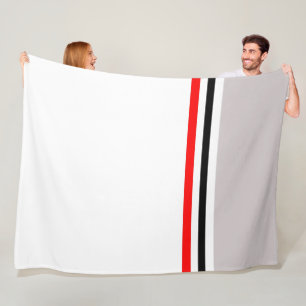 Trendy Modern Red Gray black and white Striped Fleece Blanket