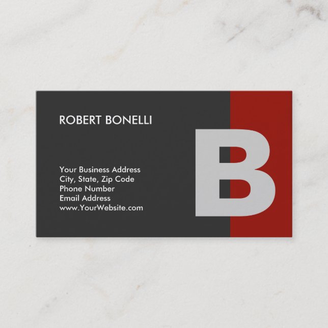 Trendy Modern Red Grey Monogram Business Card (Front)