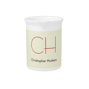 Trendy Modern Red Monogram Beige  Beverage Pitcher