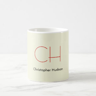 Trendy Modern Red Monogram Beige  Coffee Mug