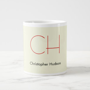 Trendy Modern Red Monogram Beige  Giant Coffee Mug