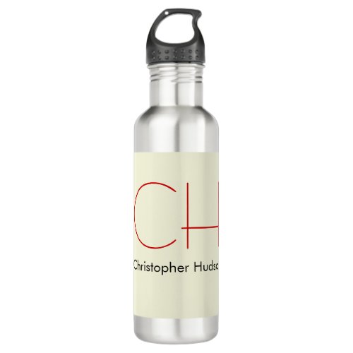 Trendy Modern Red Monogram Beige  Stainless Steel Water Bottle