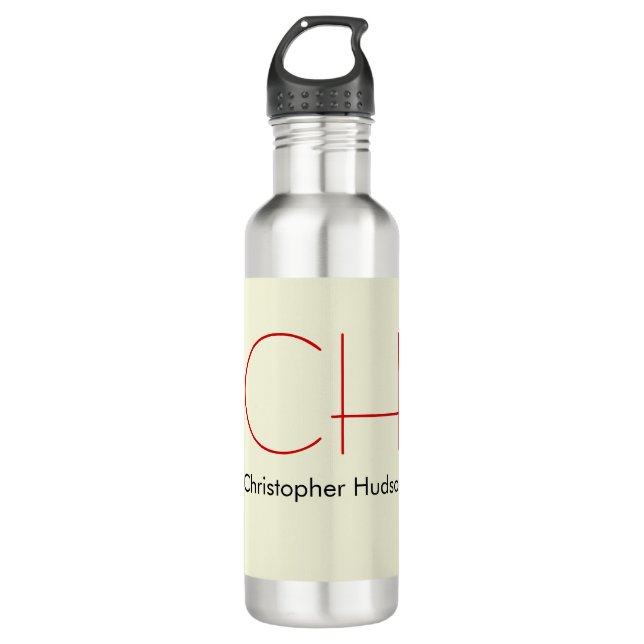 Trendy Modern Red Monogram Beige  Stainless Steel Water Bottle (Front)