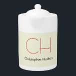 Trendy Modern Red Monogram Beige  Teapot<br><div class="desc">The best way to express yourself is through a perfect and attractive design. If you are looking for a simple,  minimalist,  eye-catching,  legible design,  this product is for you.</div>