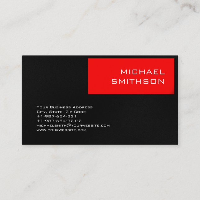 Trendy Modern Red Stripe Black Gray Business Card (Front)