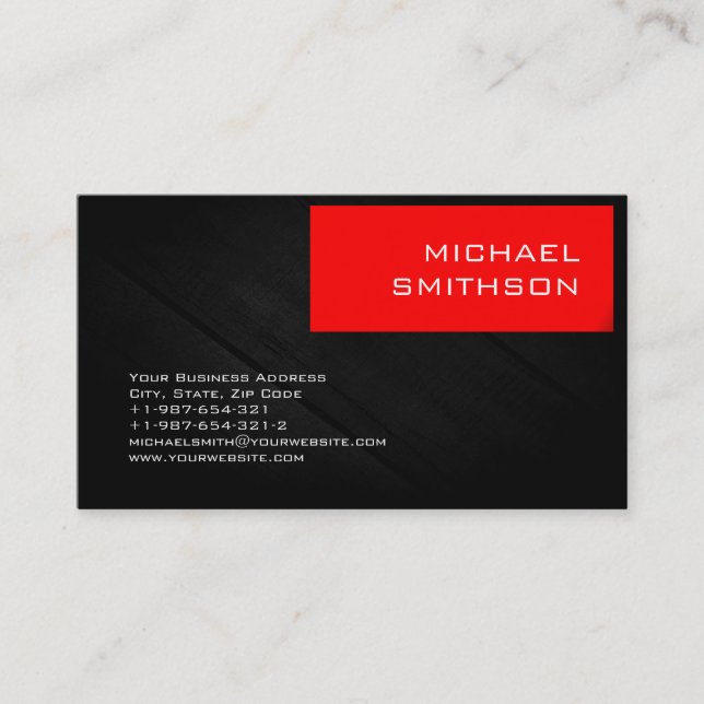 Trendy Modern Red Stripe Grey Business Card (Front)