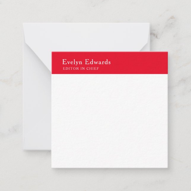Trendy Modern Red White Minimalist Plain Note Card (Front)