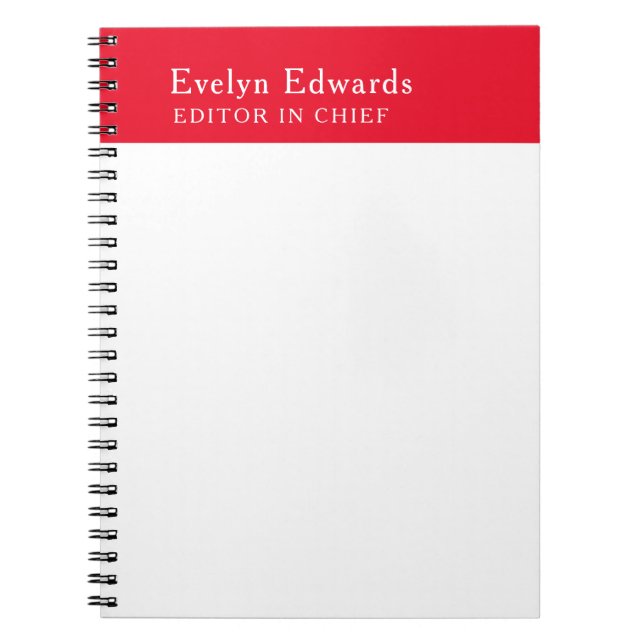 Trendy Modern Red White Minimalist Plain Notebook (Front)