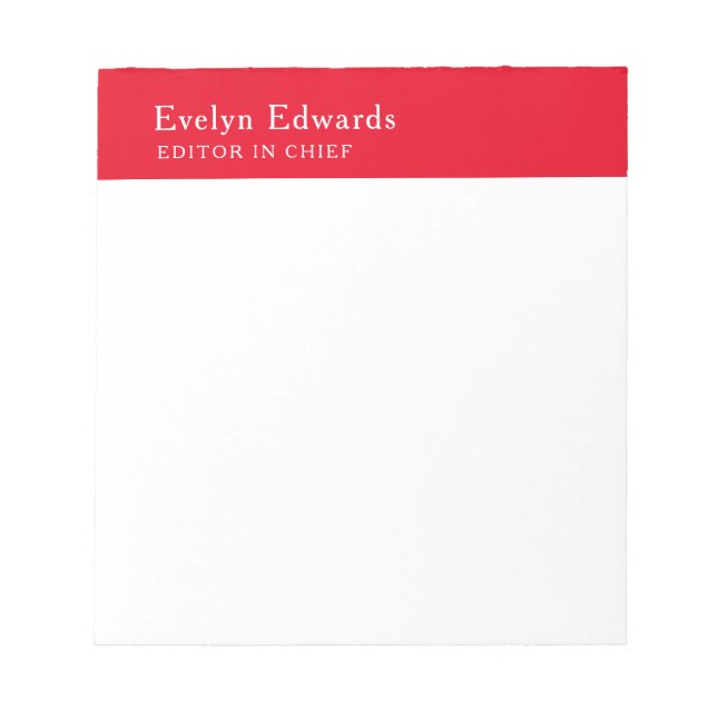 Trendy Modern Red White Minimalist Plain Notepad (Front)