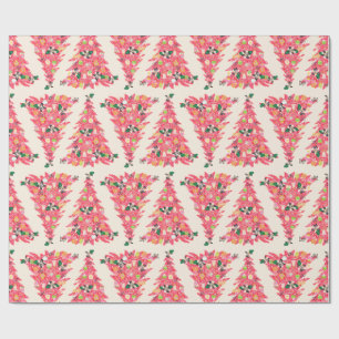 trendy modern retro color festive christmas tree wrapping paper