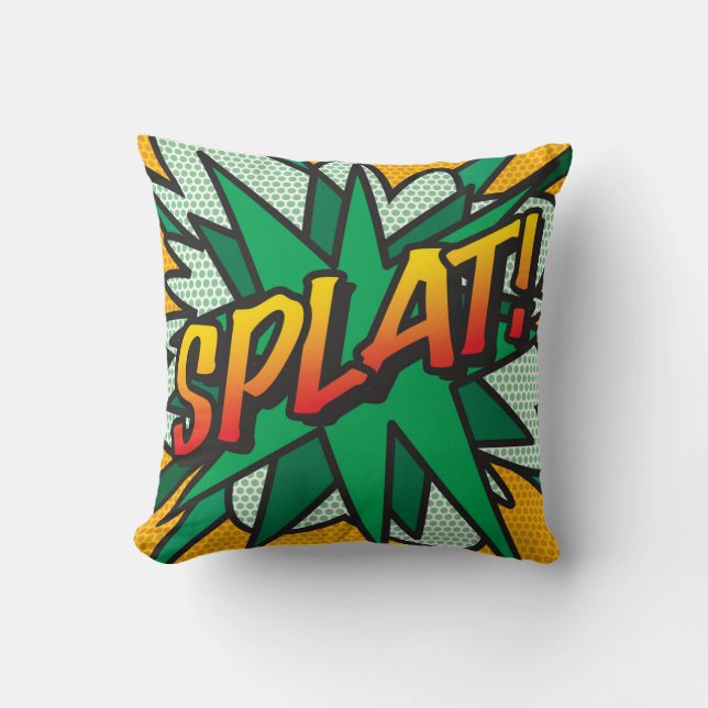 Trendy Modern  Retro Comic Book SPLAT Pop Art Throw Pillow (Front)