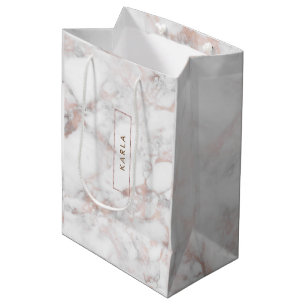 Trendy Modern Rose-gold Faux Marble Medium Gift Bag