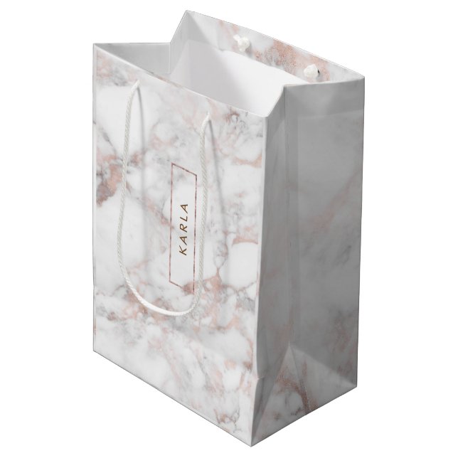Trendy Modern Rose-gold Faux Marble Medium Gift Bag (Front Angled)