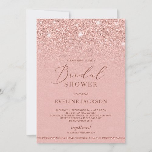 Trendy modern rose gold glitter bridal shower invitation