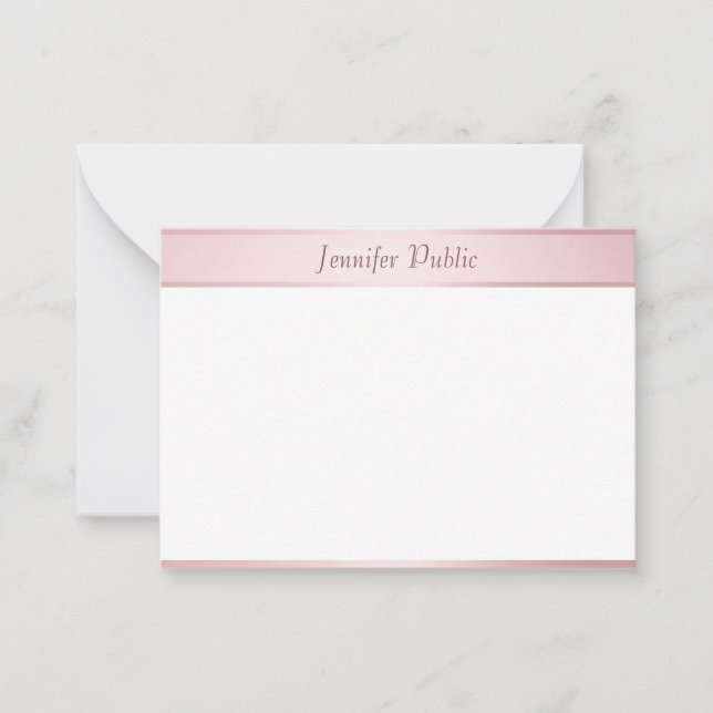 Trendy Modern Rose Gold Hand Script Elegant Note Card (Front)