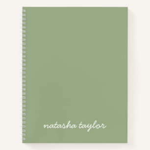 Trendy Modern Sage Green Script Monogram Name Notebook