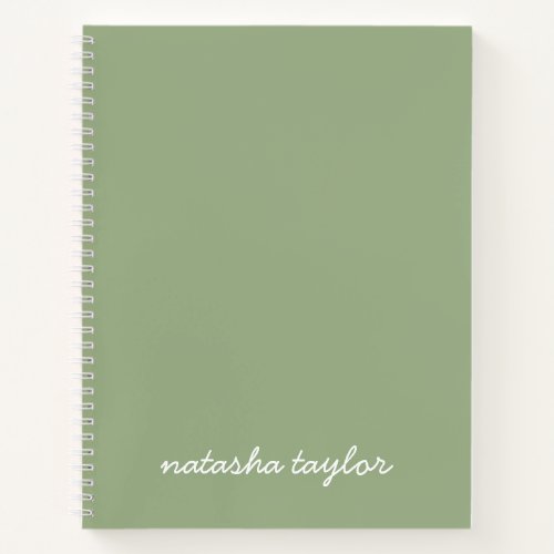 Trendy Modern Sage Green Script Monogram Name Notebook