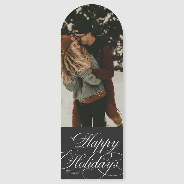 Trendy Modern Script & Arch 1 Photo Christmas Card Bookmarks (Front)