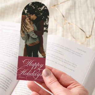 Trendy Modern Script & Arch 1 Photo Christmas Card Bookmarks