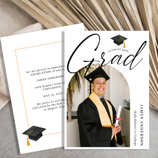 Trendy Modern Script Arch Photo Graduation Announcement
