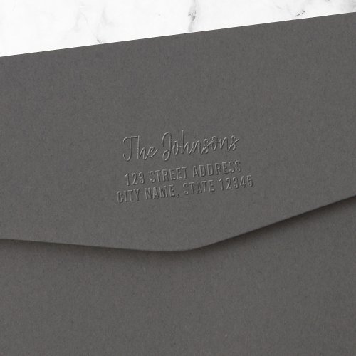 Trendy Modern Script Family Name Return Address Embosser