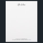 Trendy Modern Script Minimalist Personalized Letterhead<br><div class="desc">Trendy Modern Script Minimalist Personalized Letterhead featuring your name in calligraphy script and you can also add contact details at the bottom. Personalize it by replacing the placeholder text. For more options such as to change the font, it's size or spacing click the "Edit" button. *Please note that the Zazzle...</div>
