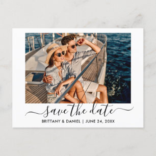 Trendy Modern Script Photo Save The Date Postcard