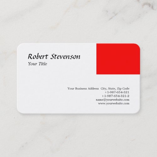 Trendy Modern Script Red  White Minimalist Design Business Card