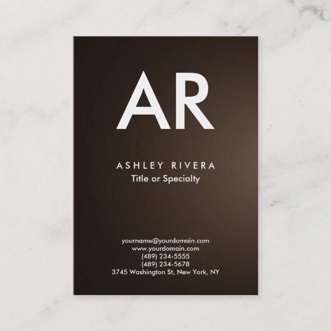 Trendy Modern Sepia Brown Monogram Business Card (Front)