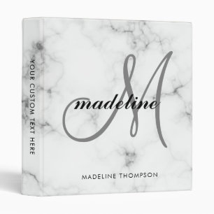 Trendy Modern Silver Gray Marble Script Monogram 3 Ring Binder