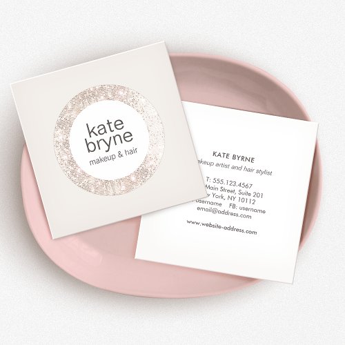 Trendy Modern Silver Sequin Beauty Salon Square Business Card