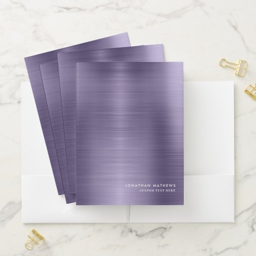 Trendy Modern Simple Brushed Metal Midnight Purple Pocket Folder