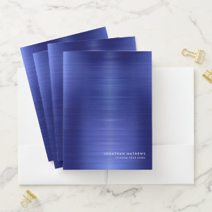 Trendy Modern Simple Brushed Metal Royal Blue Pocket Folder