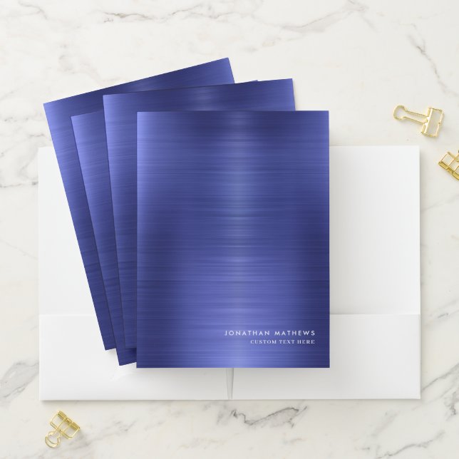 Trendy Modern Simple Brushed Metal Royal Blue Pocket Folder (In Situ)
