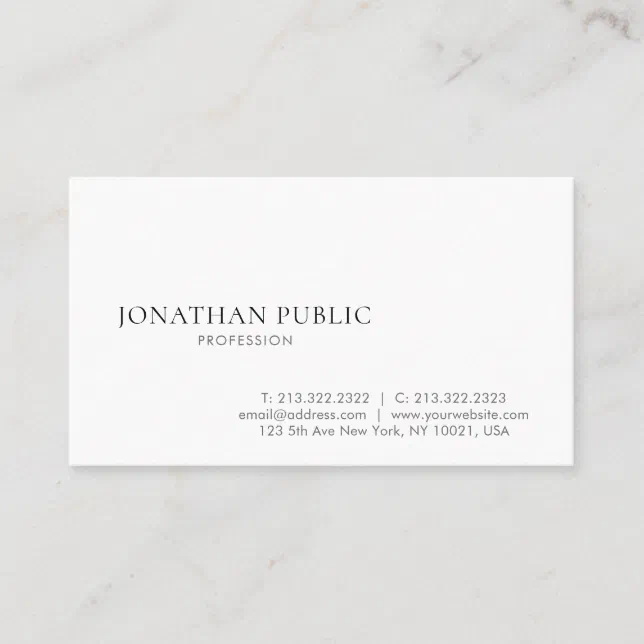 Trendy Modern Simple Design Elegant White Plain Business Card | Zazzle